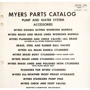 1955 Myers Parts Catalog Pump & Water Systems Accessories Industrial DWS12A